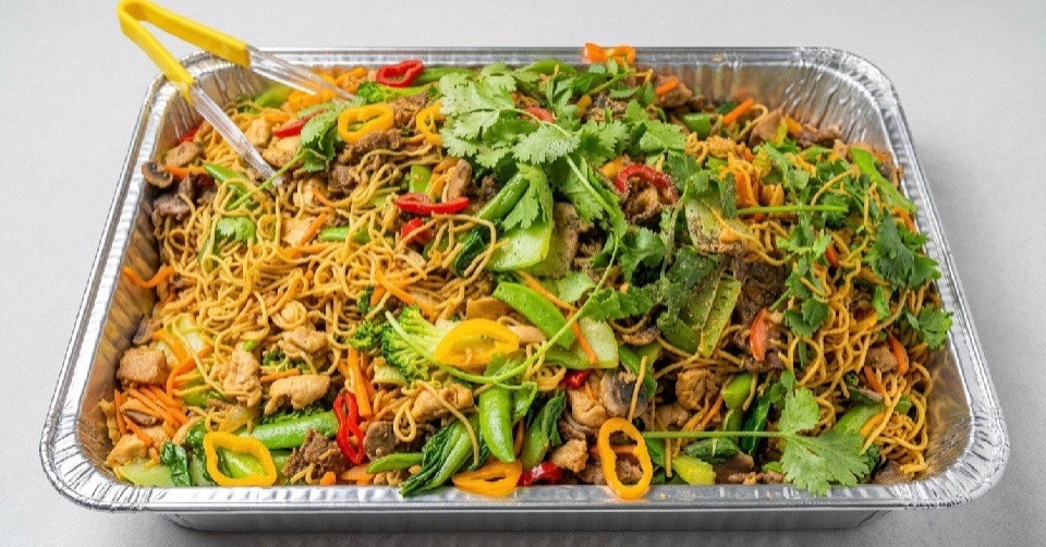 Lo mein tray catering at Eggymon Kitchen in Alpharetta