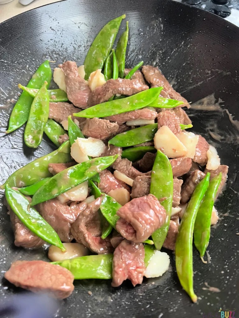 Beef with Snow Peas at Eggymon Kitchen in Alpharetta
